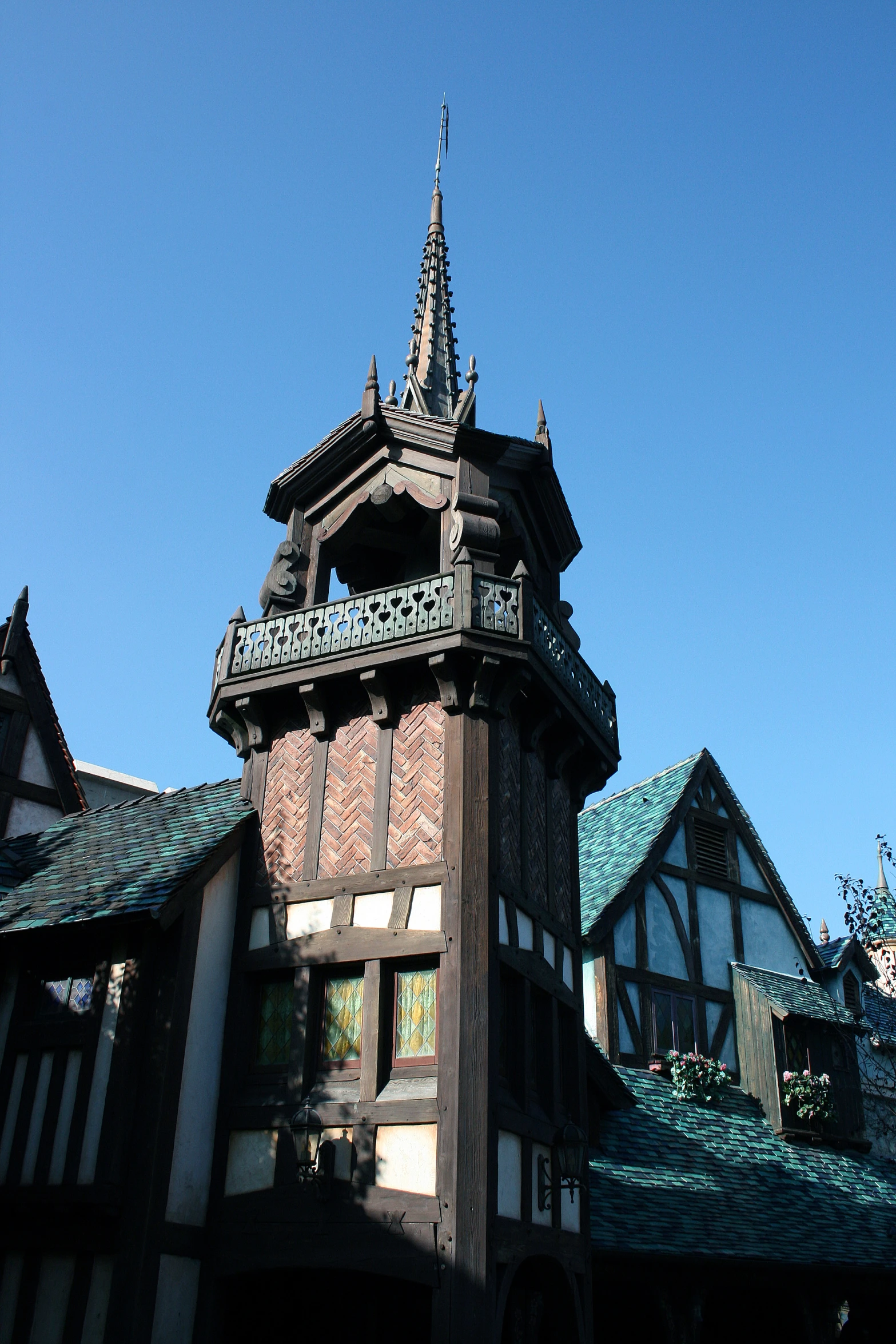 the large building is made up of bricks and wood