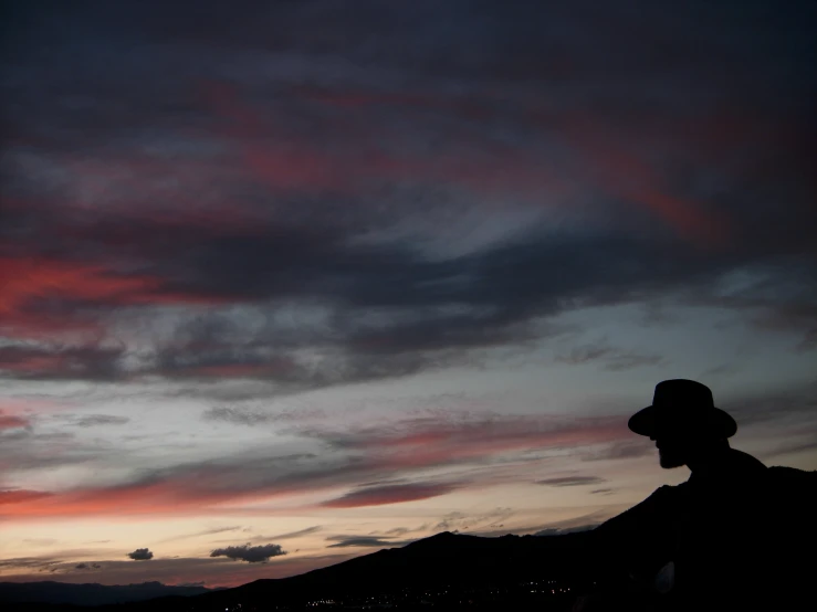 a person is staring at the sky in twilight