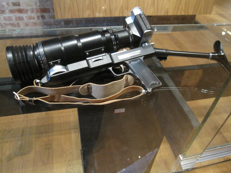 the weapon in the case is being displayed