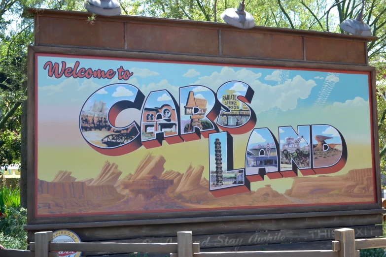 this sign shows an image of the city of cars land