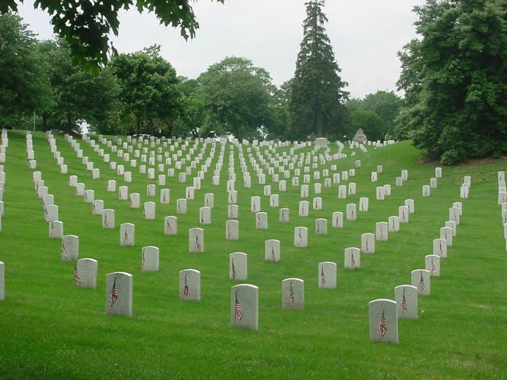 a large field that has many graves with one at each end
