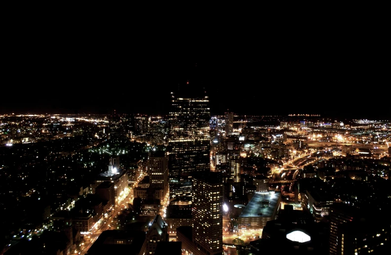 view of city lights from above at night