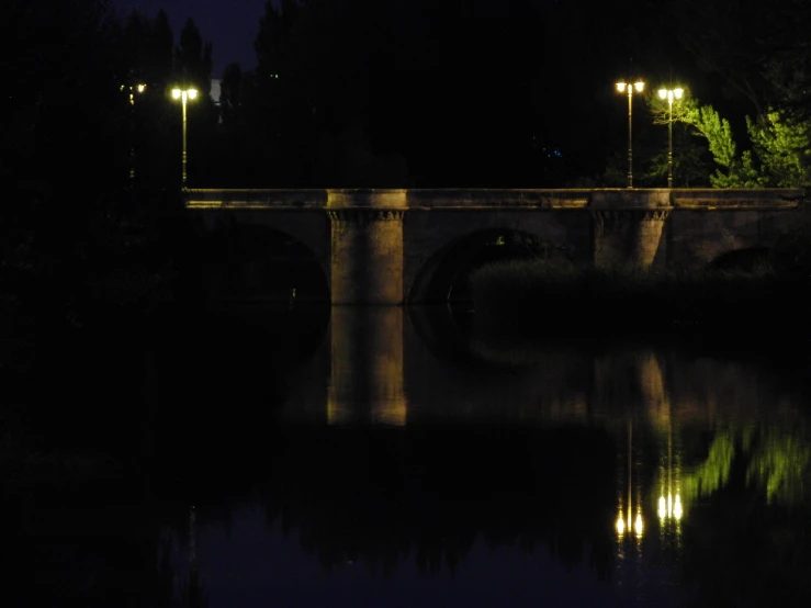 a bridge that is over water with lights