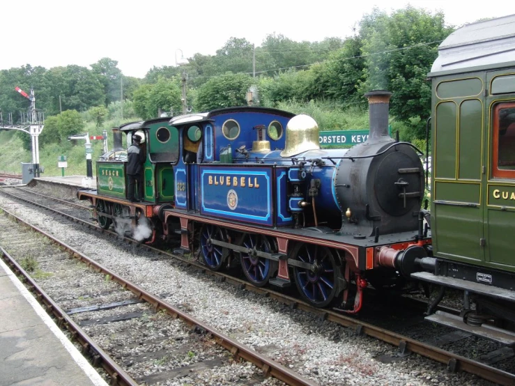 an image of a blue and green train