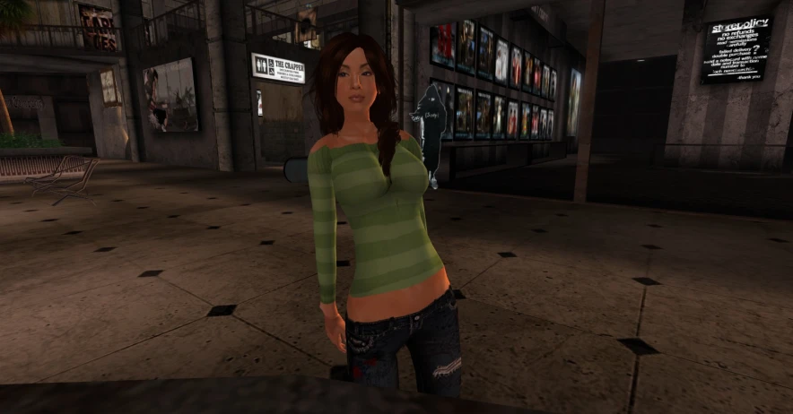 a virtual woman standing in an empty store