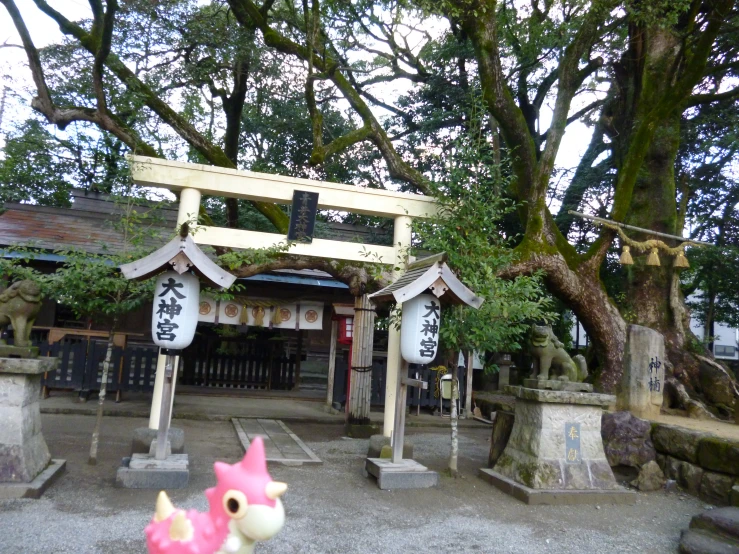 a close up of a gate with a building in the background