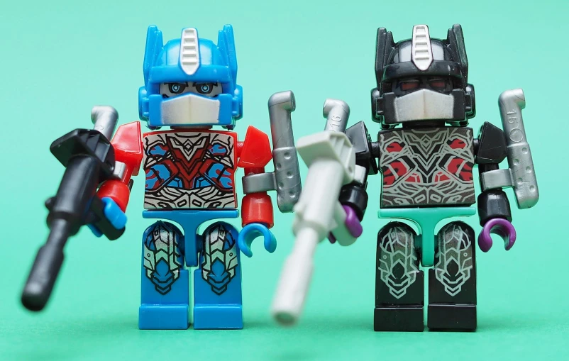 two toys are made to look like lego figures