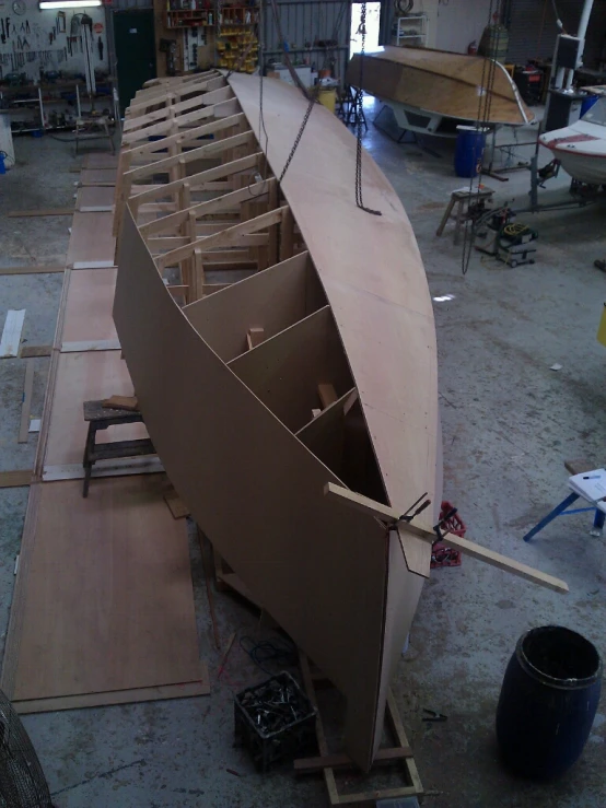 the boat is being constructed and is ready for ship building