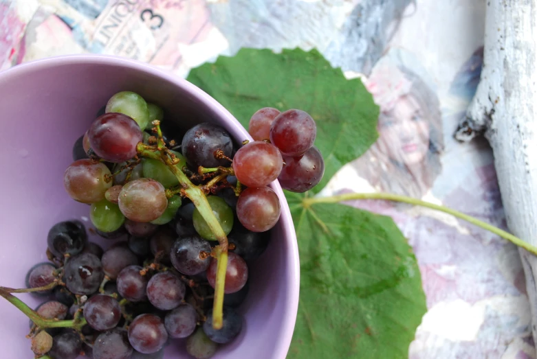 gs and leaves sit in a bowl on a table