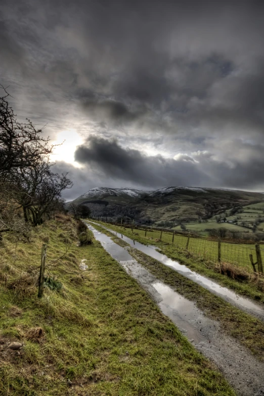 a cloudy overcast sky is over a small dle