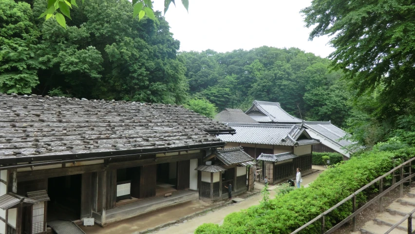 some buildings in the middle of a large park