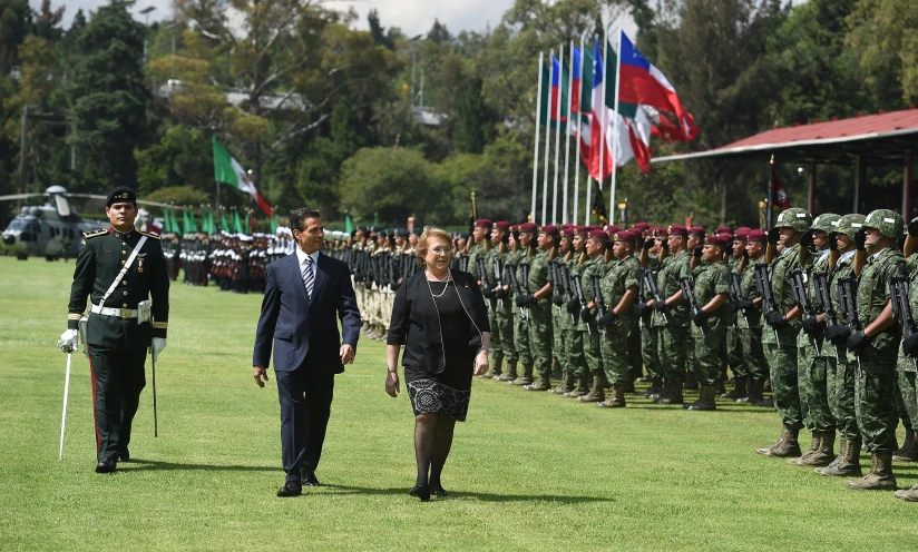 soldiers and military personnel stand at attention in front of a parade of men