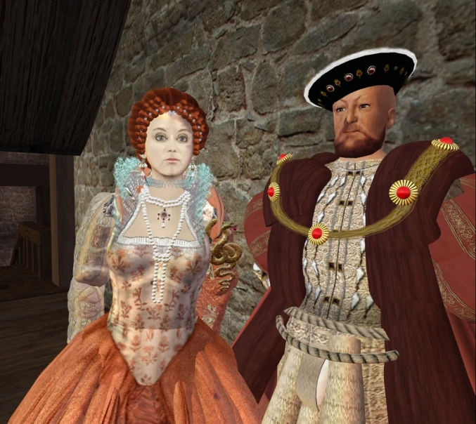 two animated figures of people in renaissance costumes