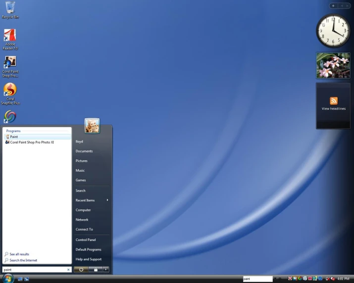 a blue desktop with pictures taken from various windows