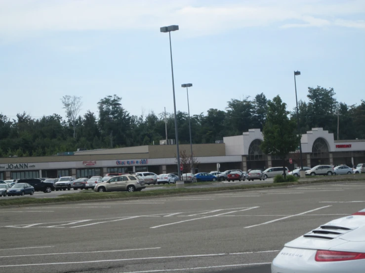 cars parked in a lot outside of a store