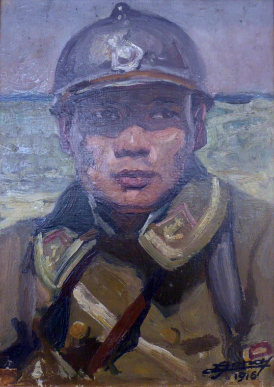 a painting of a man with a hat on
