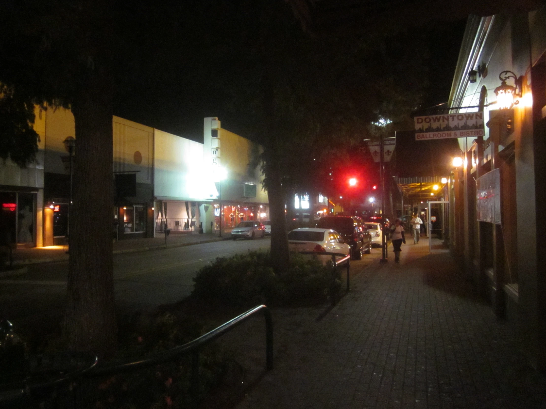 a nighttime scene of a city street