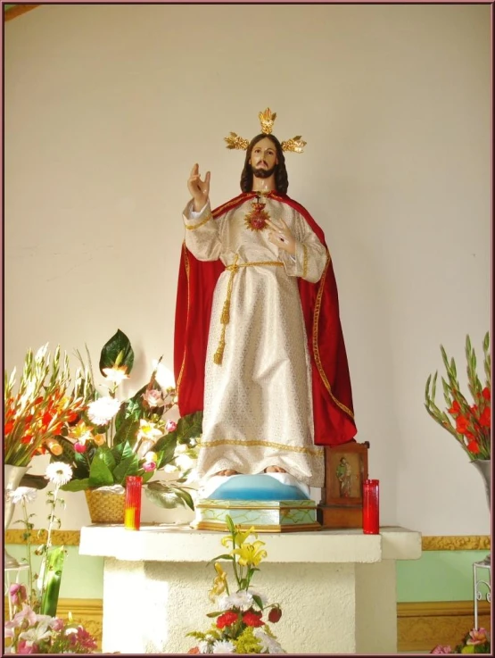 statue of christ standing in church on pedestal