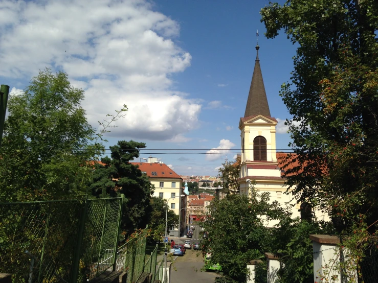 a church steeple with a steeple on top is shown