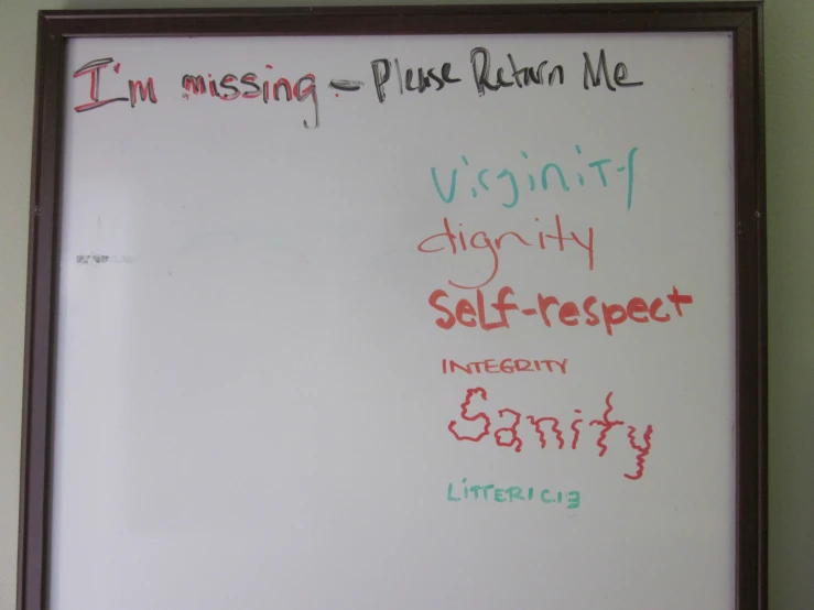 a whiteboard with writing on it, the words, and words are in different colors