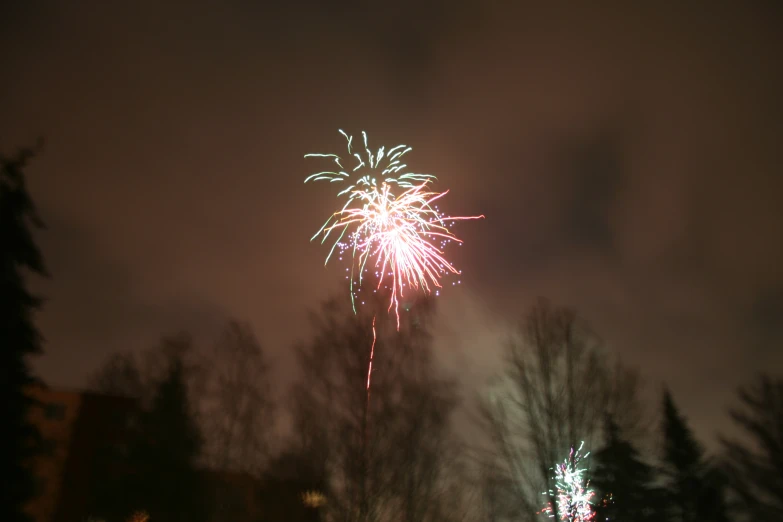 a fireworks is glowing in the night sky