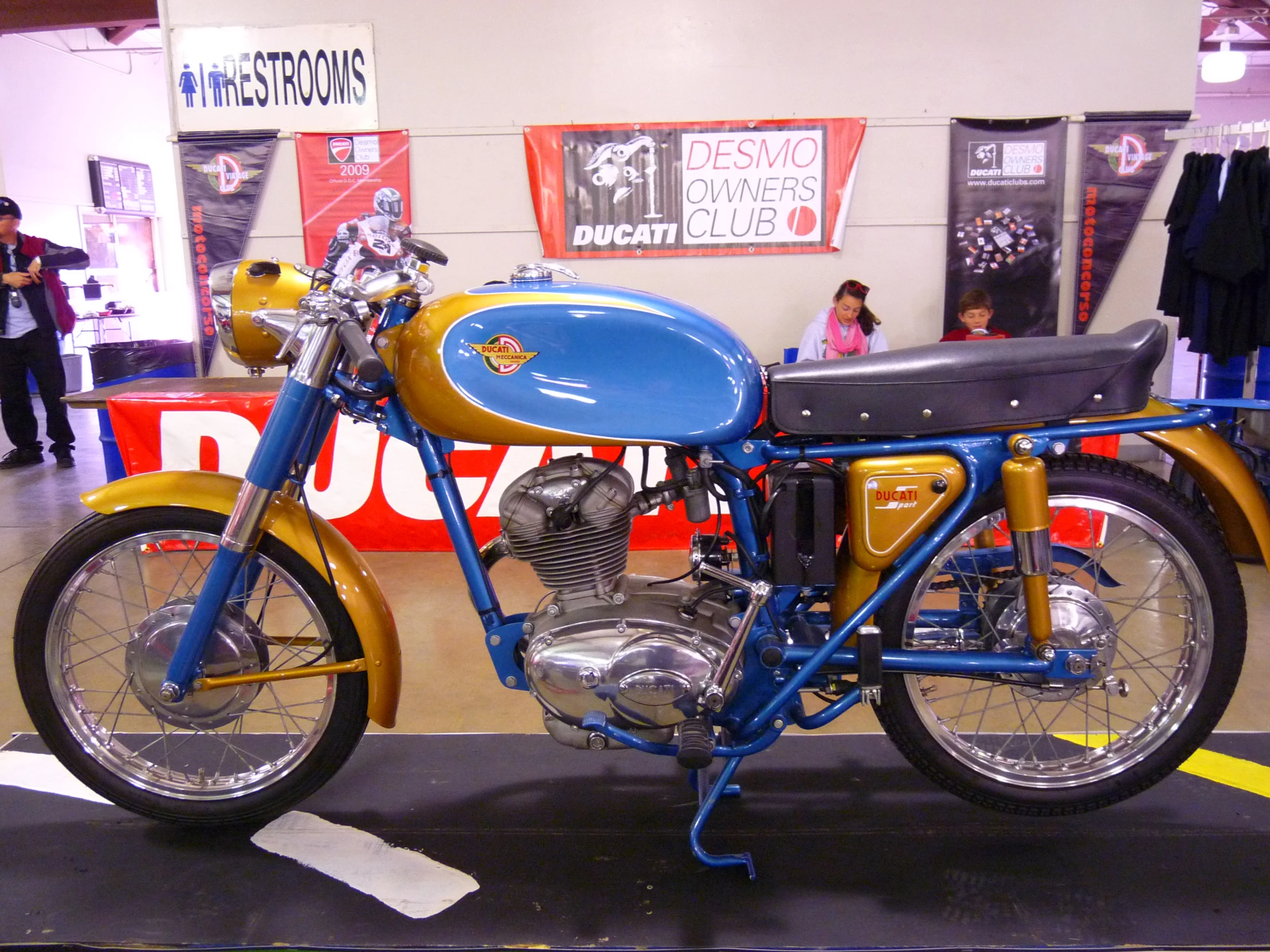 the motorcycle is being displayed in the building