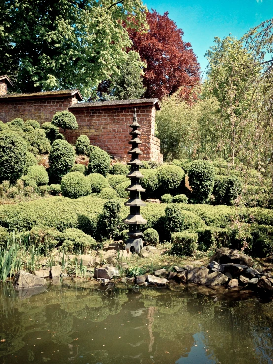 a water pond surrounded by lots of green foliage