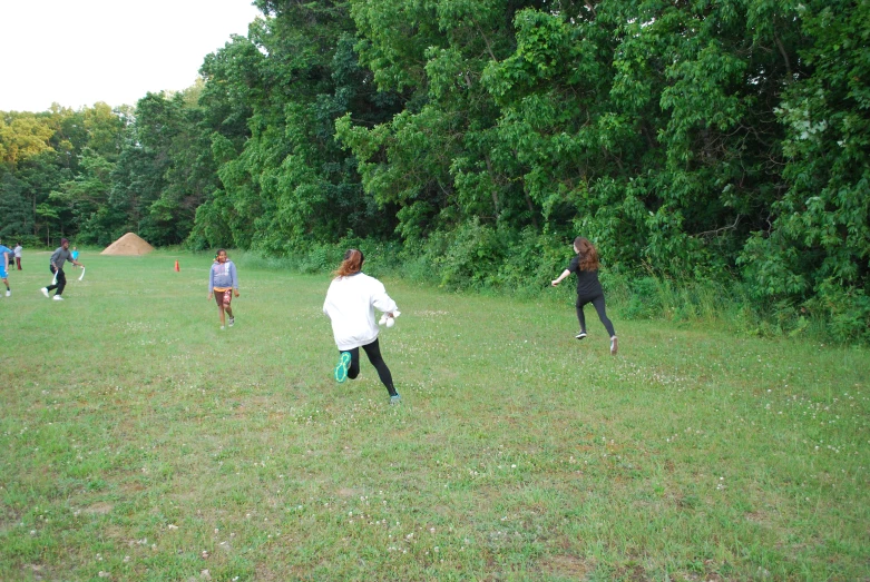 a group of people flying kites in a park