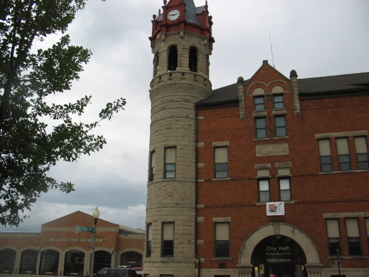 the large building has a clock on it