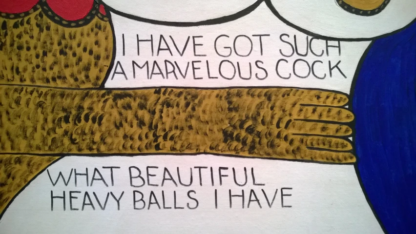 an artistic picture of a cartoon character, showing the caption'i have got such an marvelous cock '