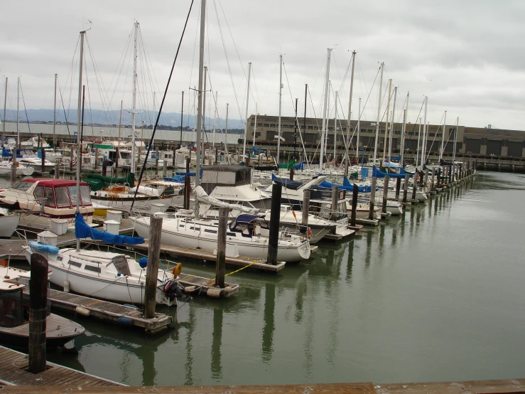 several boats docked in a marina on the water