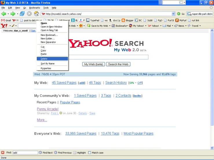 a screen s of yahoo search page
