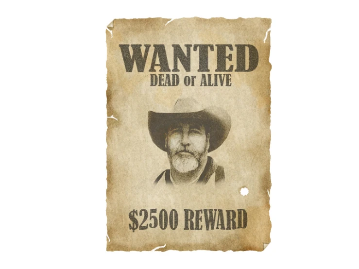 a wanted poster that looks like a man