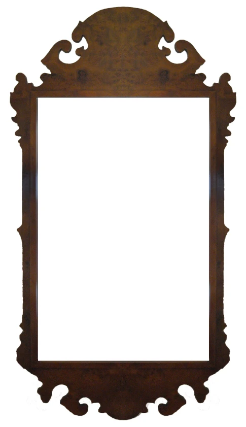 a wooden mirror with a white background