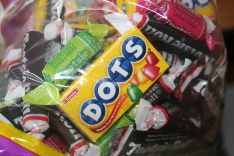the packaged bag is full of sweets and candies
