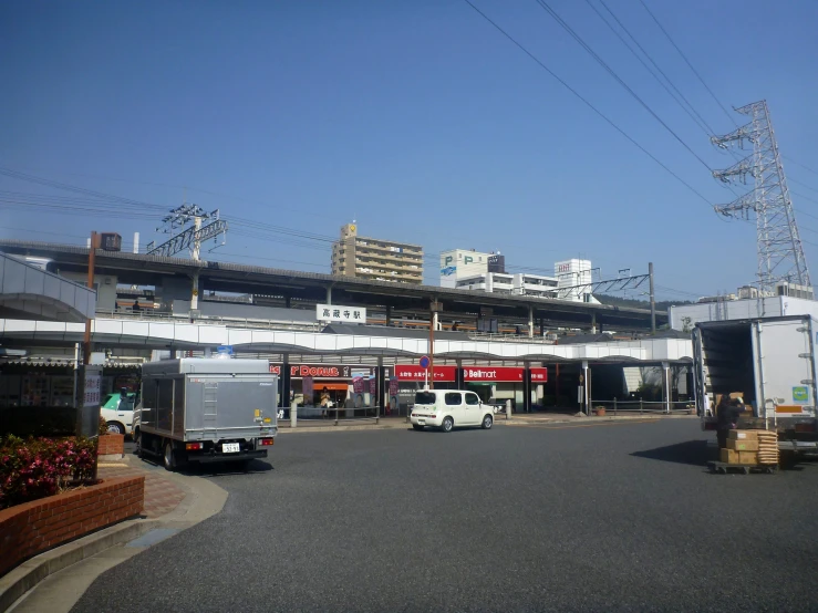 trucks are parked in front of the airport