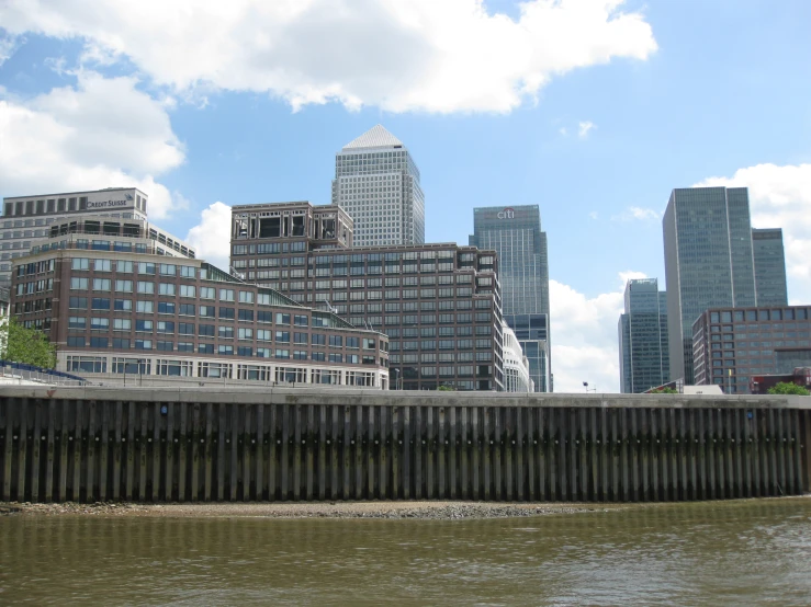 view from a river and to some big buildings