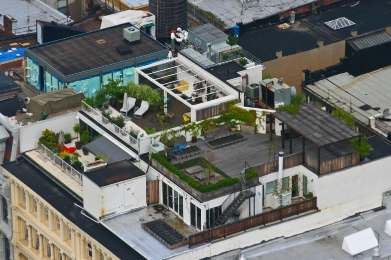 an aerial view of the roof of a multistory building