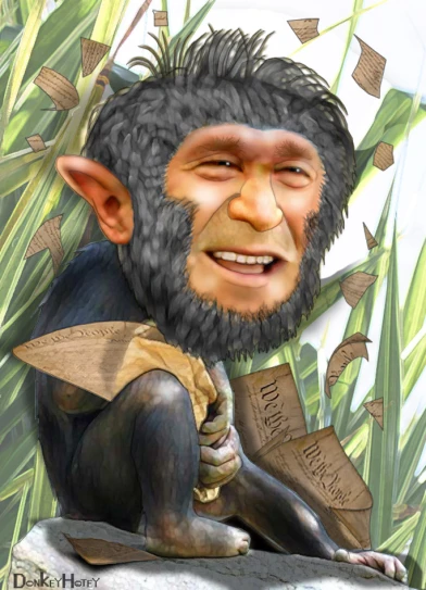 an illustration of a monkey is shown holding a book