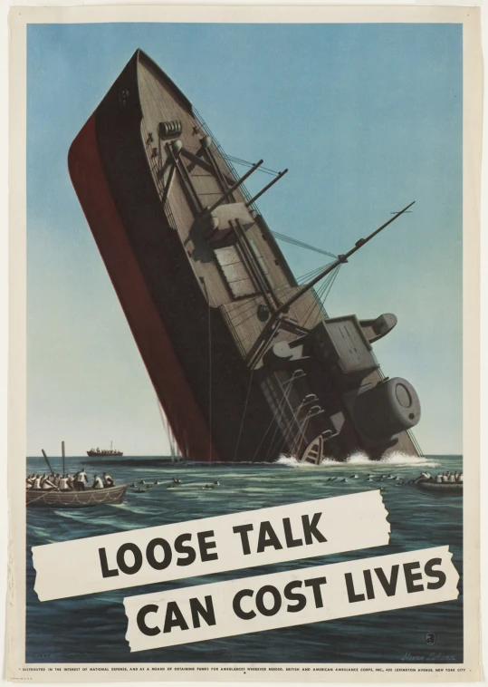 a poster of an ocean liner sinking and a ship in the middle