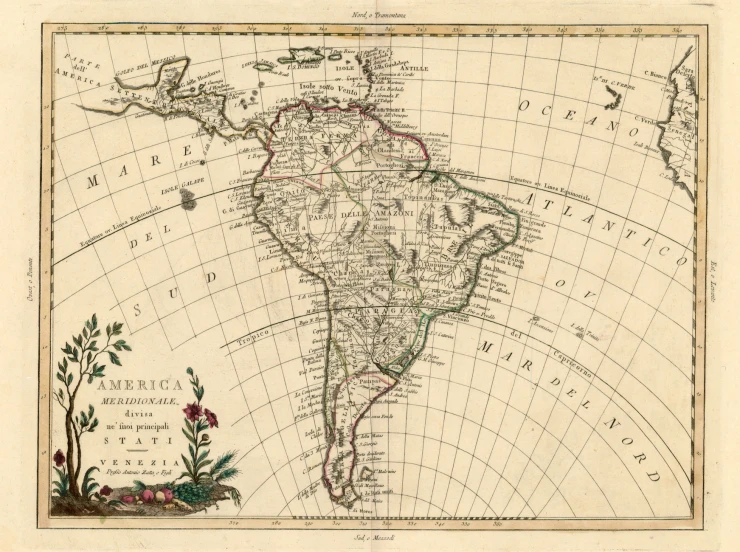 an old, map of the americas with a floral border