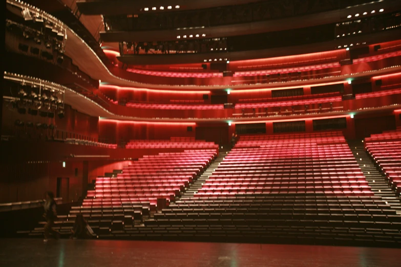 a theatre filled with rows of seats and an empty stage