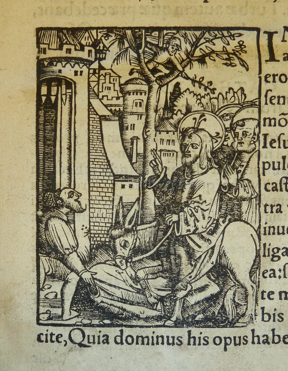 an illustration shows a religious painting on a page in an old book