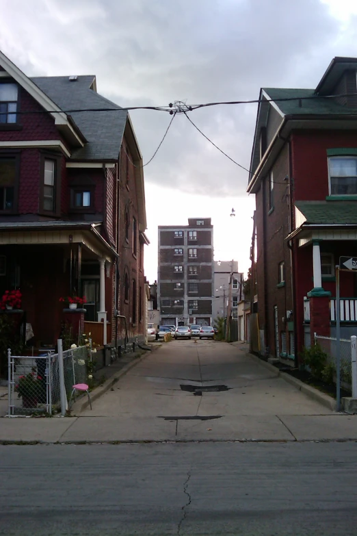 empty streets are lined with brick and steel buildings