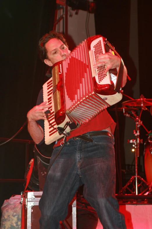 a man that is standing with an accordion