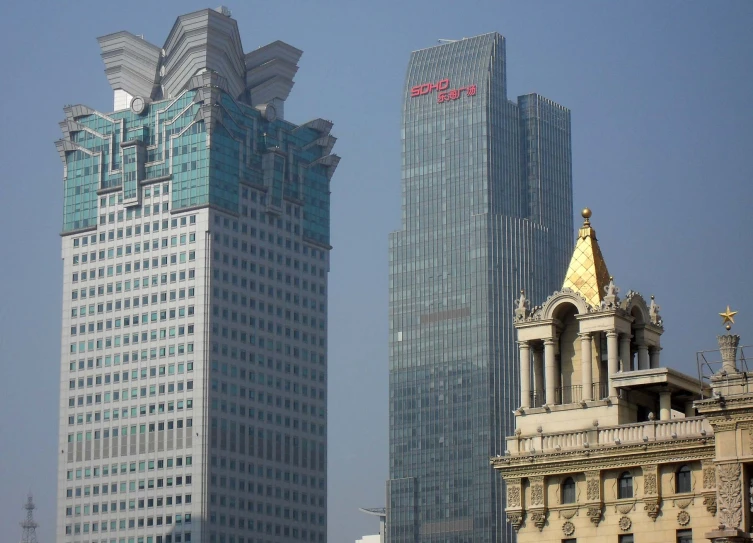 large buildings with golden spires in a city