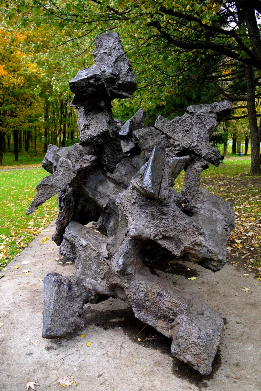 some rocks piled up on the side walk