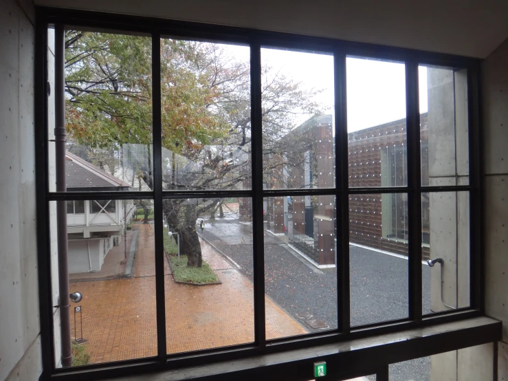 a view from a window of a building and street