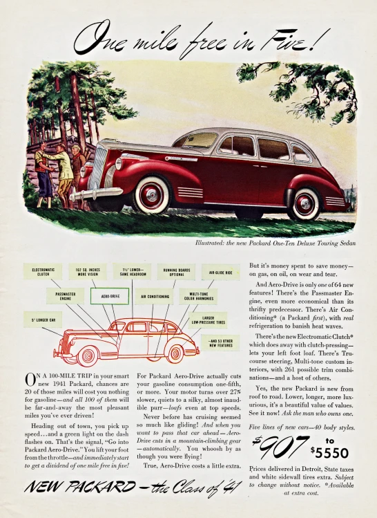 a classic car ad from the 1950's with a drawing