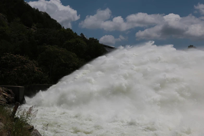 a large number of rapids and waves at the mouth of a body of water